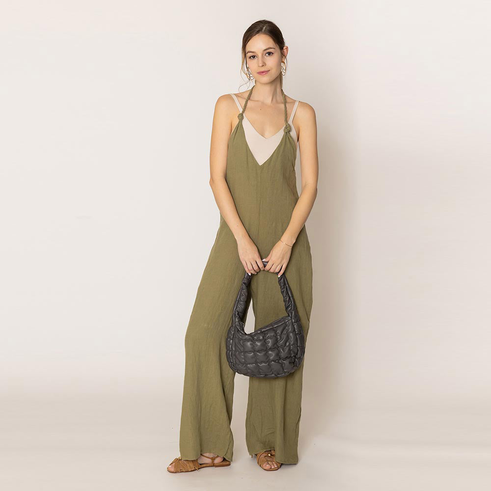Madeline Love Gray Faux Leather Quilted Puffer Shoulder Cloud Bag - Bags & Wallets - desc