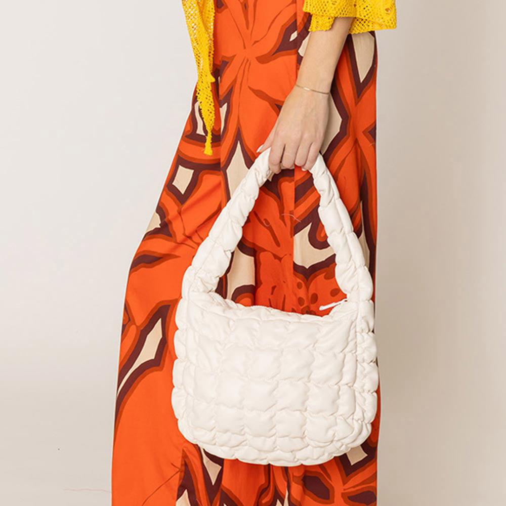 Madeline Love Ivory Faux Leather Quilted Puffer Shoulder Cloud Bag - Bags & Wallets