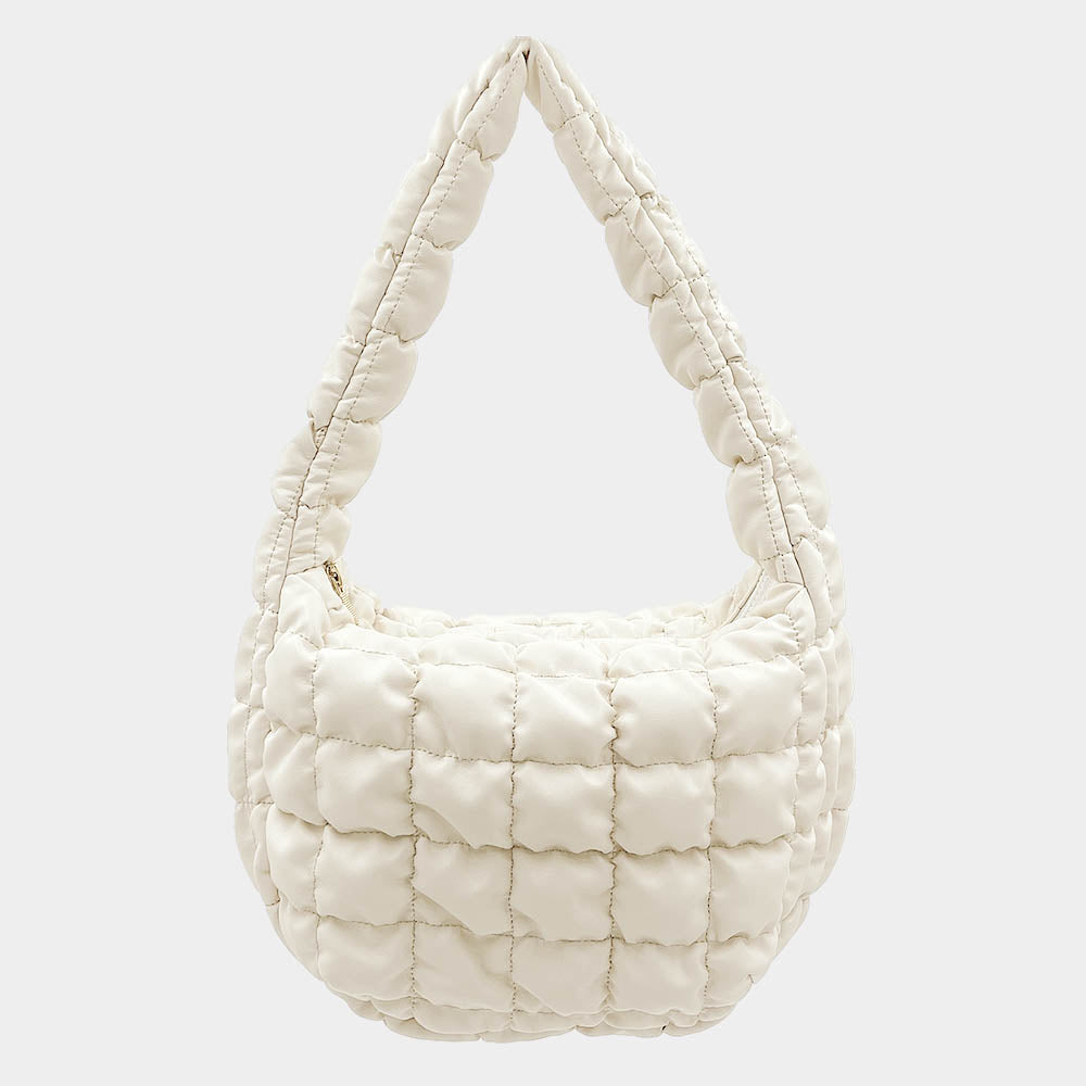 Madeline Love Ivory Faux Leather Quilted Puffer Shoulder Cloud Bag - Bags & Wallets - extra
