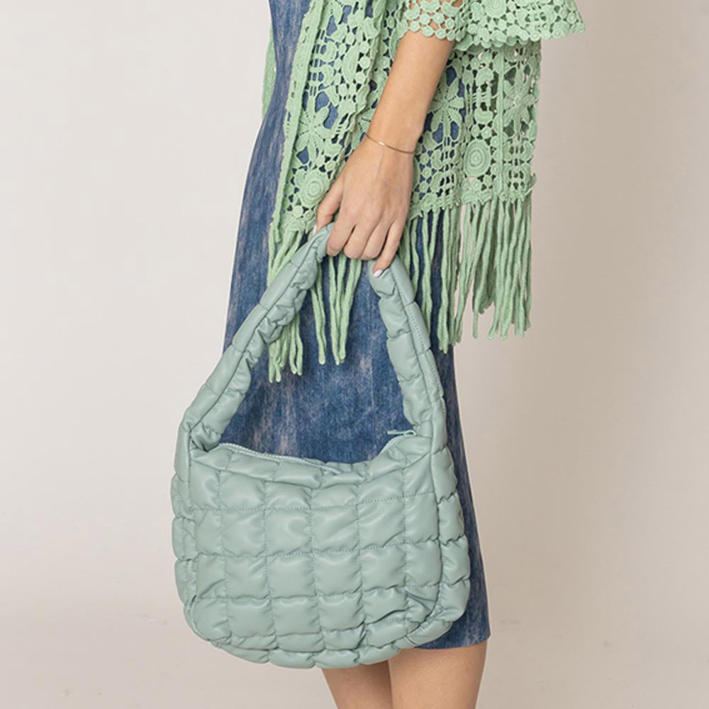 Madeline Love Mint Faux Leather Quilted Puffer Shoulder Cloud Bag - Bags & Wallets