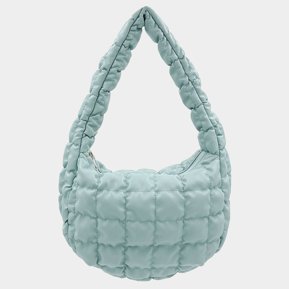 Madeline Love Mint Faux Leather Quilted Puffer Shoulder Cloud Bag - Bags & Wallets - extra