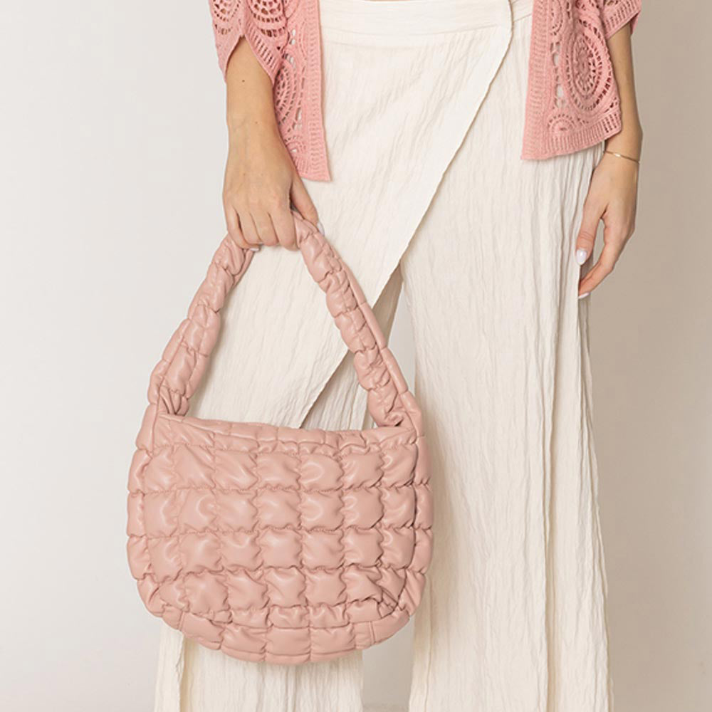 Madeline Love Pink Faux Leather Quilted Puffer Shoulder Cloud Bag - Bags & Wallets