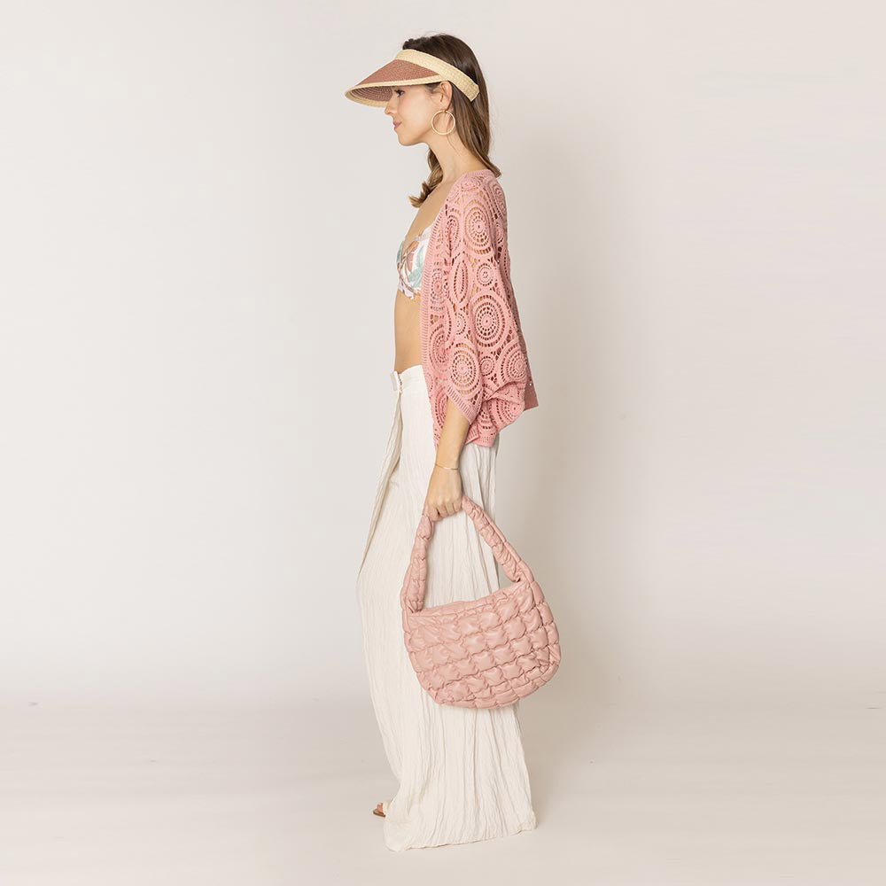 Madeline Love Pink Faux Leather Quilted Puffer Shoulder Cloud Bag - Bags & Wallets - desc