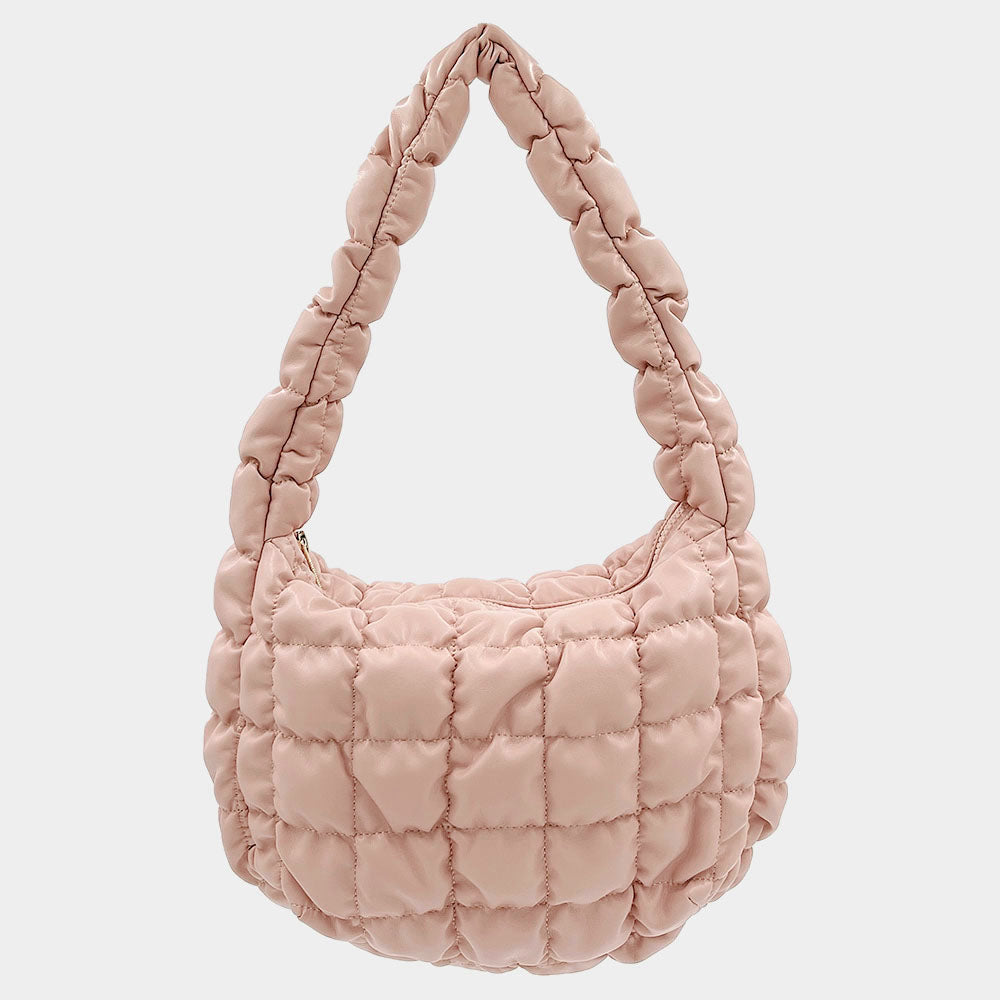 Madeline Love Pink Faux Leather Quilted Puffer Shoulder Cloud Bag - Bags & Wallets - extra
