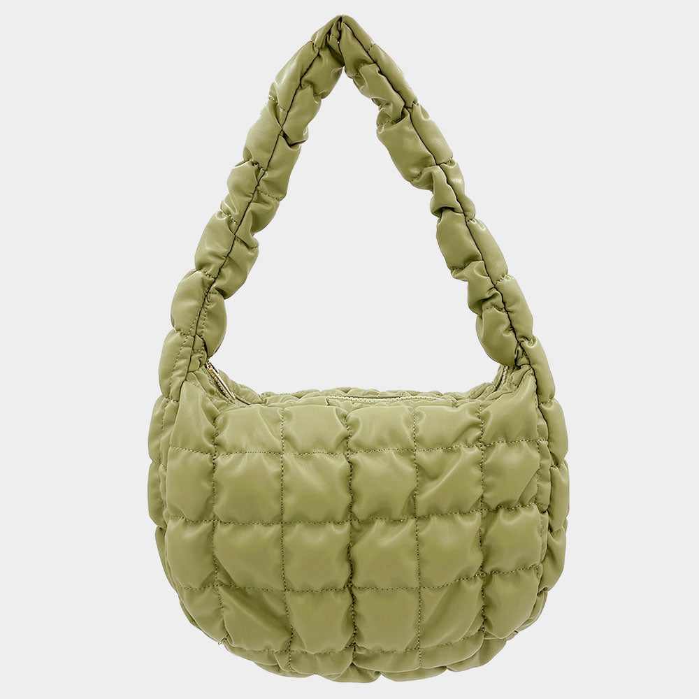 Madeline Love Green Faux Leather Quilted Puffer Shoulder Cloud Bag - Bags & Wallets - extra