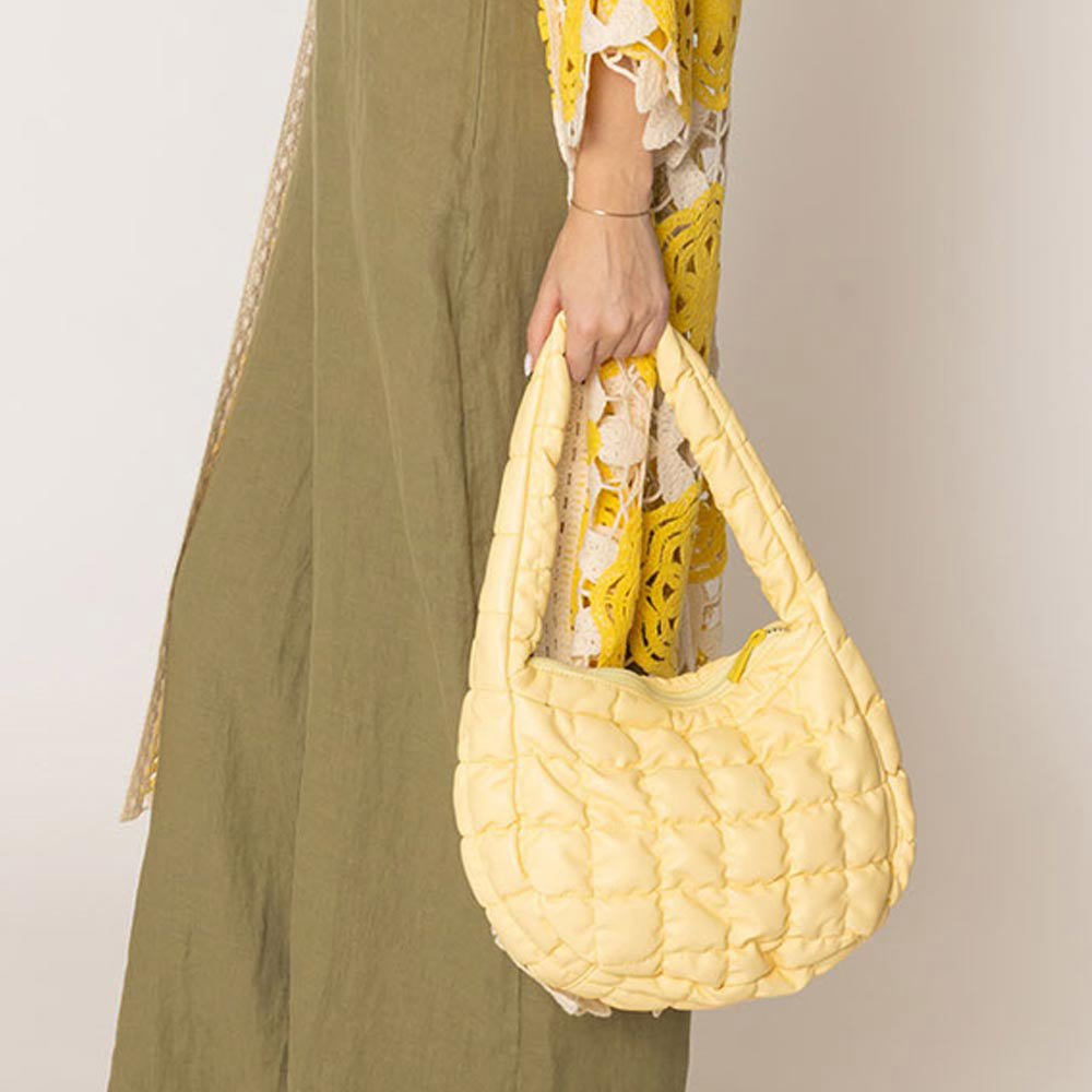 Madeline Love Yellow Faux Leather Quilted Puffer Shoulder Cloud Bag - Bags & Wallets
