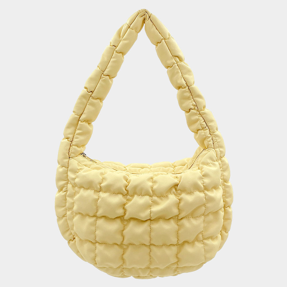 Madeline Love Yellow Faux Leather Quilted Puffer Shoulder Cloud Bag - Bags & Wallets - extra
