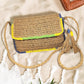 Madeline Love Khaki Double Tassel Pointed Color Block Straw Crossbody Bag - Bags & Wallets