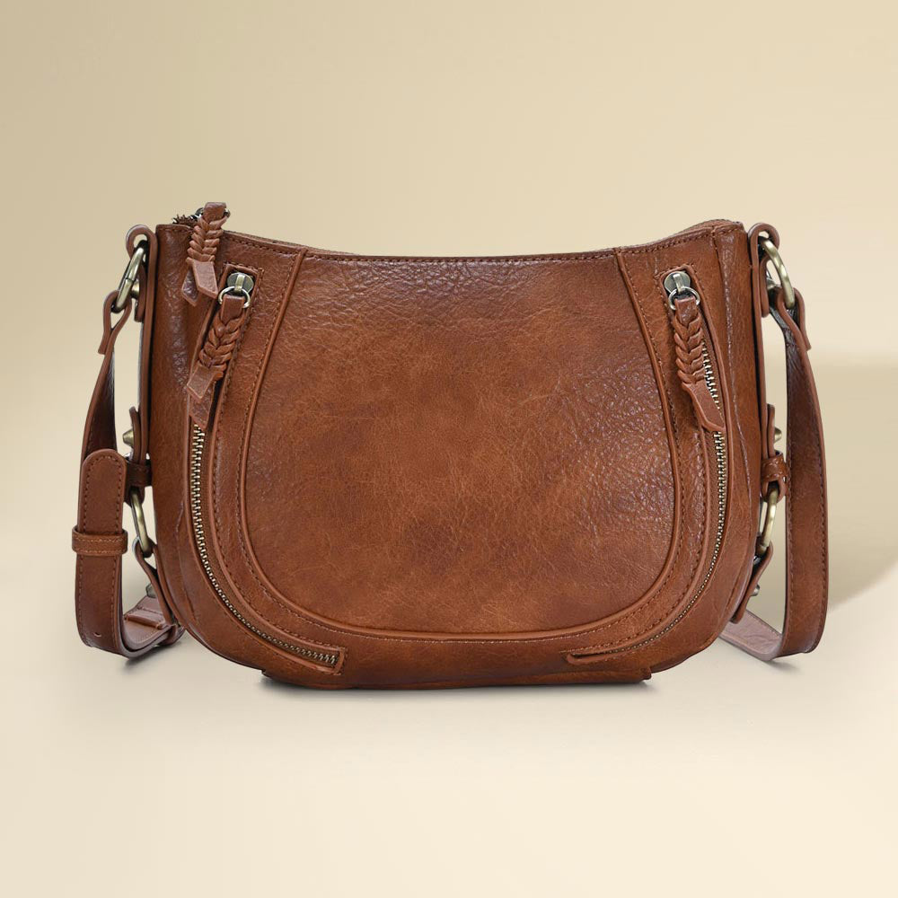 Madeline Love Tan Faux Leather Compact Crossbody Bag - Bags & Wallets