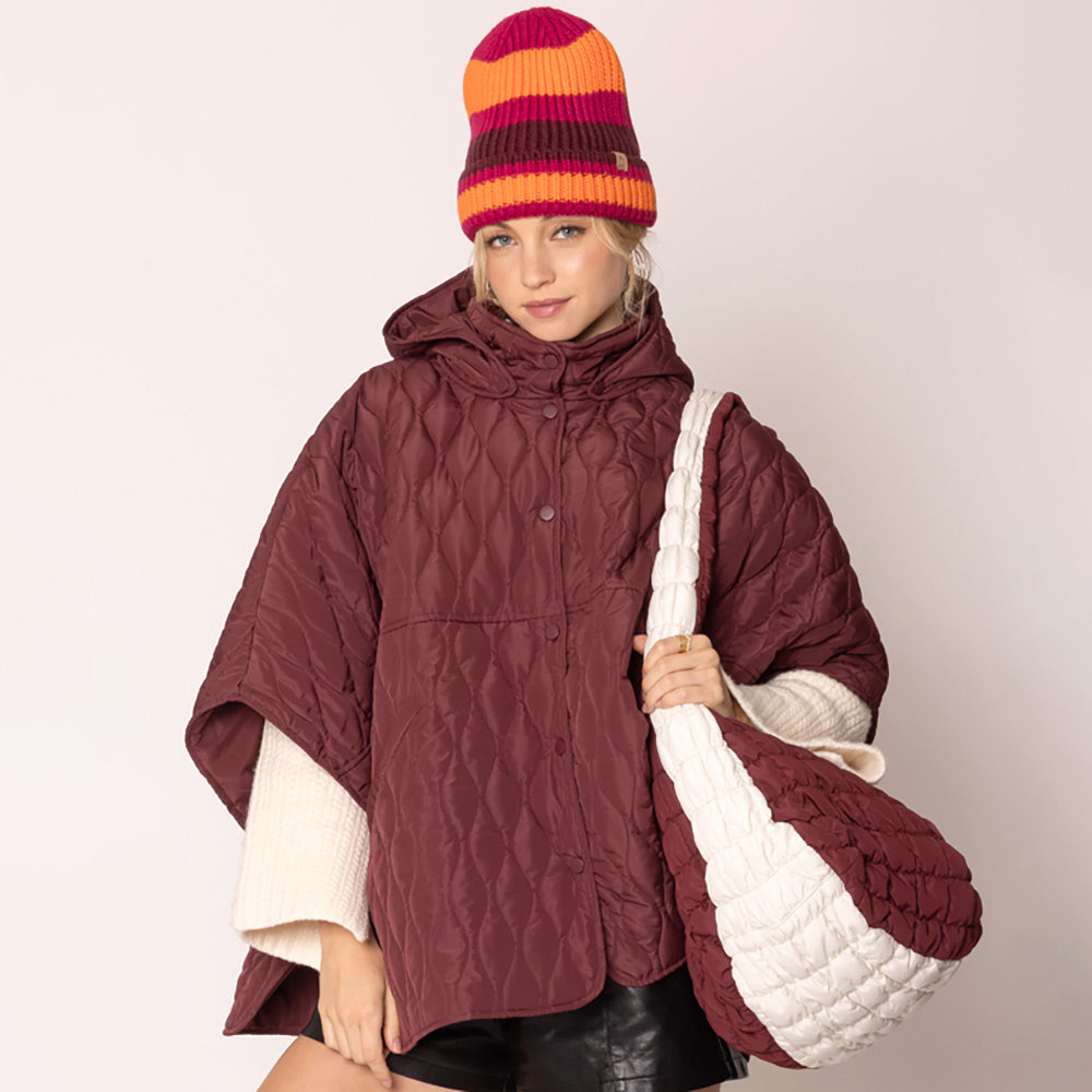 Madeline Love Burgundy, Ivory Game Day Quilted Puffer Shoulder Crossbody Bag Cloud Bag - Bags & Wallets