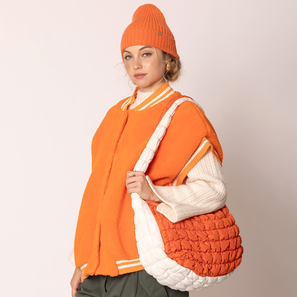 Madeline Love Ivory, Orange Game Day Quilted Puffer Shoulder Crossbody Bag Cloud Bag - Bags & Wallets