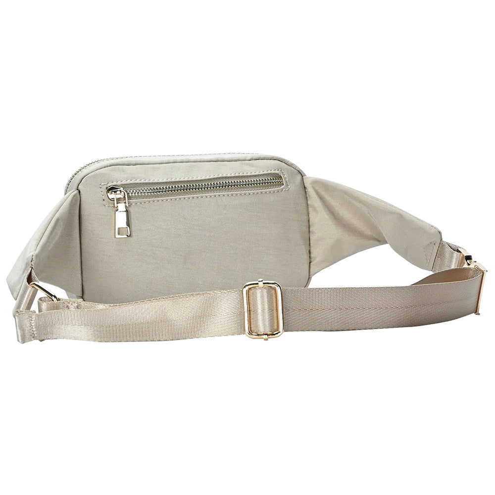 Madeline Love Taupe Solid Rectangle Sling Bag / Fanny Pack / Belt Bag - Bags & Wallets - desc