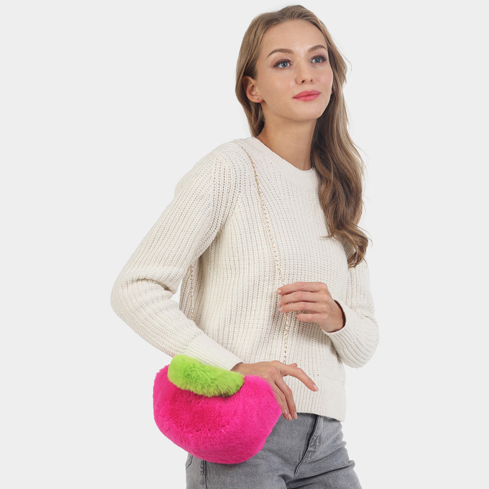 Madeline Love Taupe Two Tone Faux Fur Micro Tote Crossbody Bag - Bags & Wallets - extra