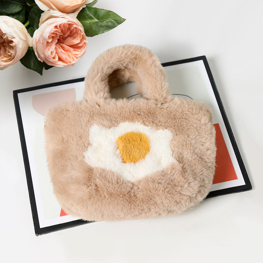 Madeline Love Beige Flower Pointed Faux Fur Mini Tote Bag - Bags & Wallets