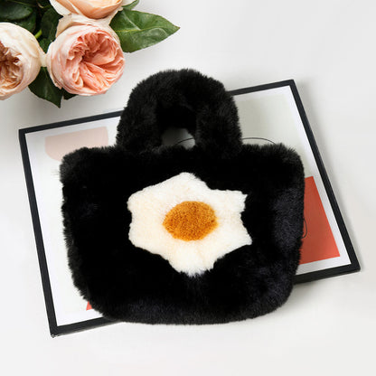 Madeline Love Black Flower Pointed Faux Fur Mini Tote Bag - Bags & Wallets