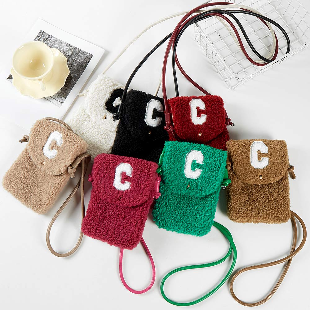 Madeline Love Pink C Initial Monogram Sherpa Crossbody Cellphone Bag - Bags & Wallets - extra