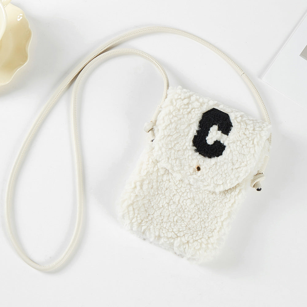 Madeline Love Ivory C Initial Monogram Sherpa Crossbody Cellphone Bag - Bags & Wallets - desc