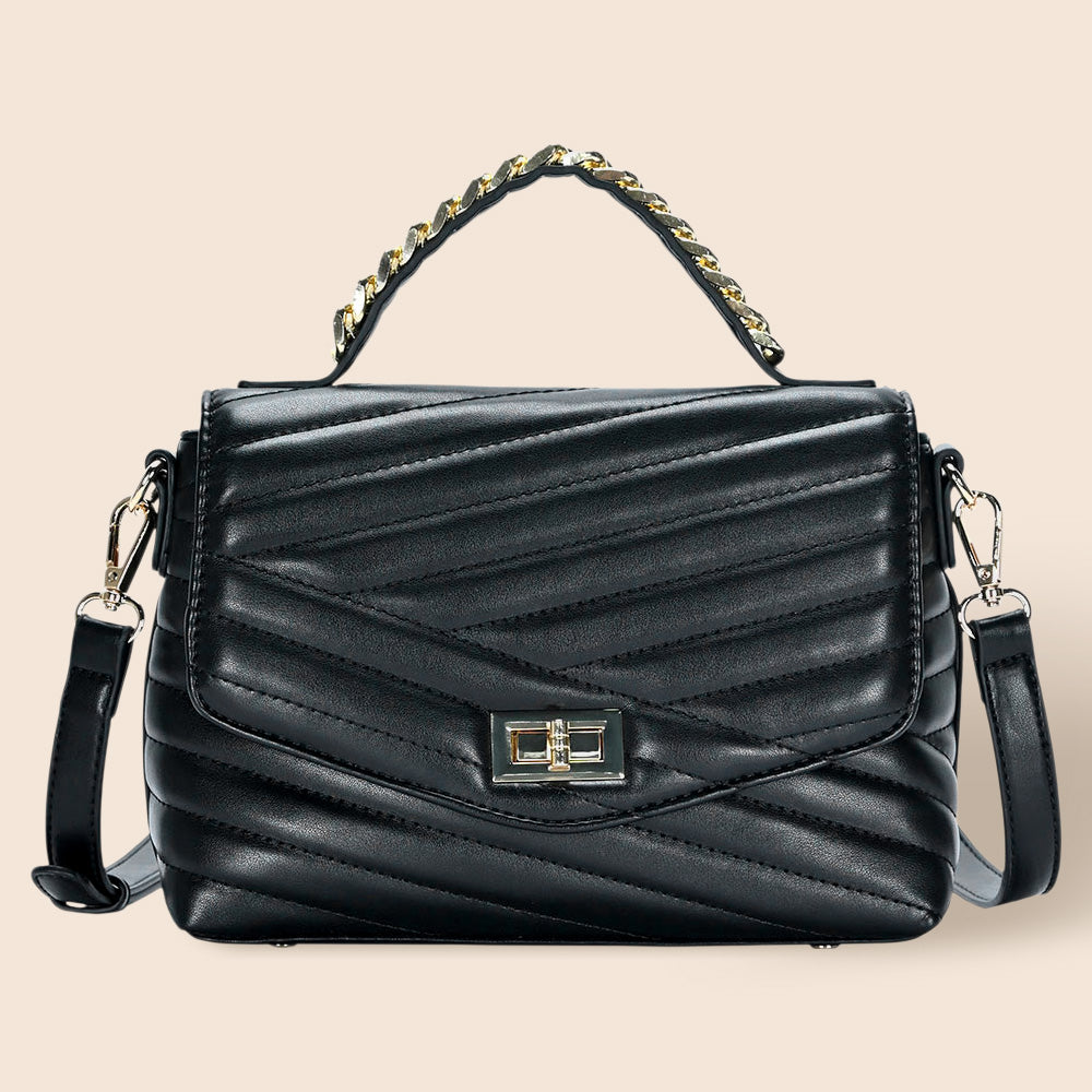 Madeline Love Black Line Detailed Faux Leather Tote Crossbody Bag - Bags & Wallets