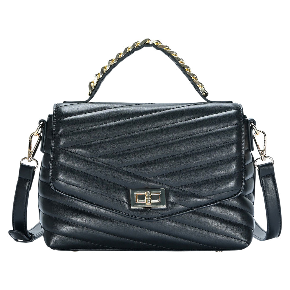 Madeline Love Black Line Detailed Faux Leather Tote Crossbody Bag - Bags & Wallets - desc