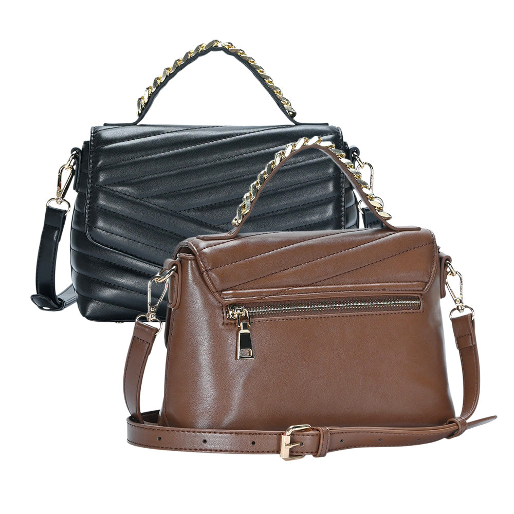 Madeline Love Black Line Detailed Faux Leather Tote Crossbody Bag - Bags & Wallets - extra