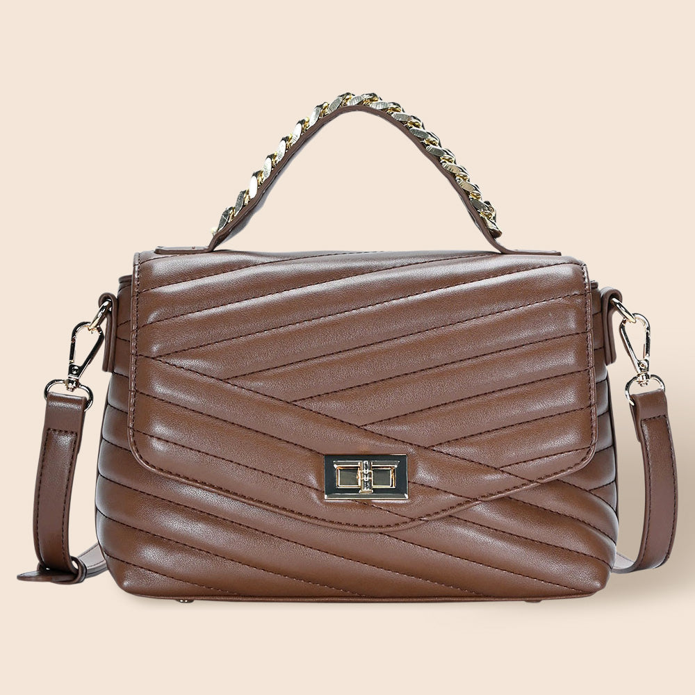 Madeline Love Brown Line Detailed Faux Leather Tote Crossbody Bag - Bags & Wallets