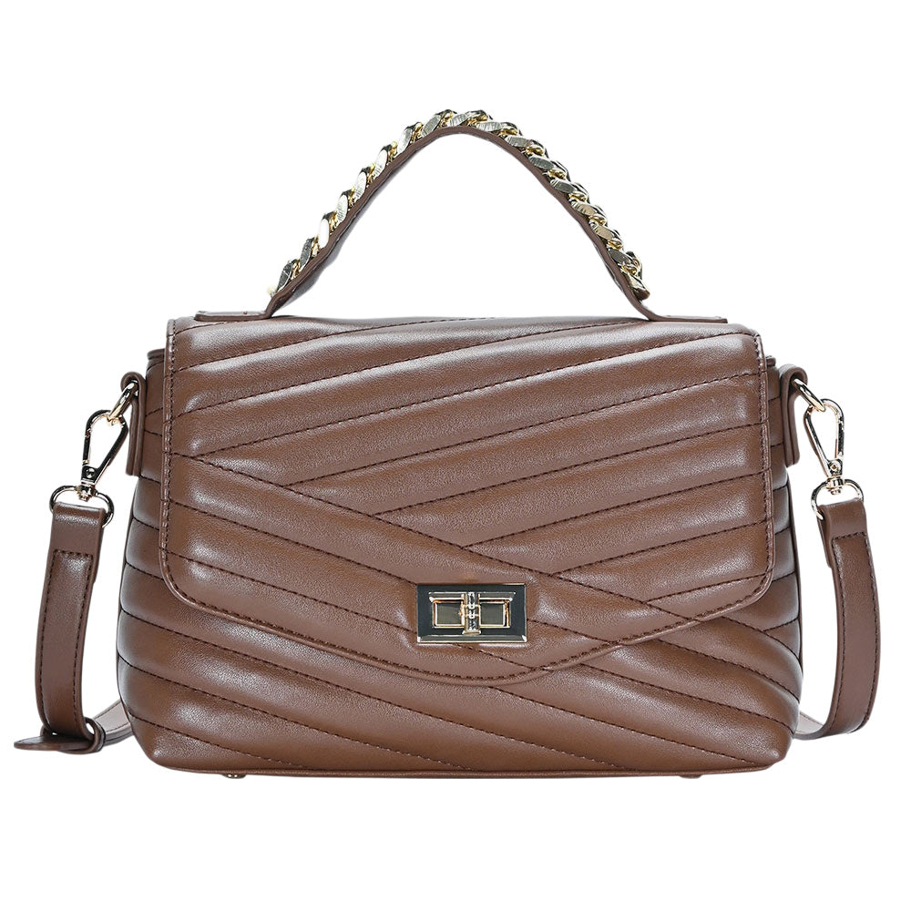 Madeline Love Brown Line Detailed Faux Leather Tote Crossbody Bag - Bags & Wallets - desc