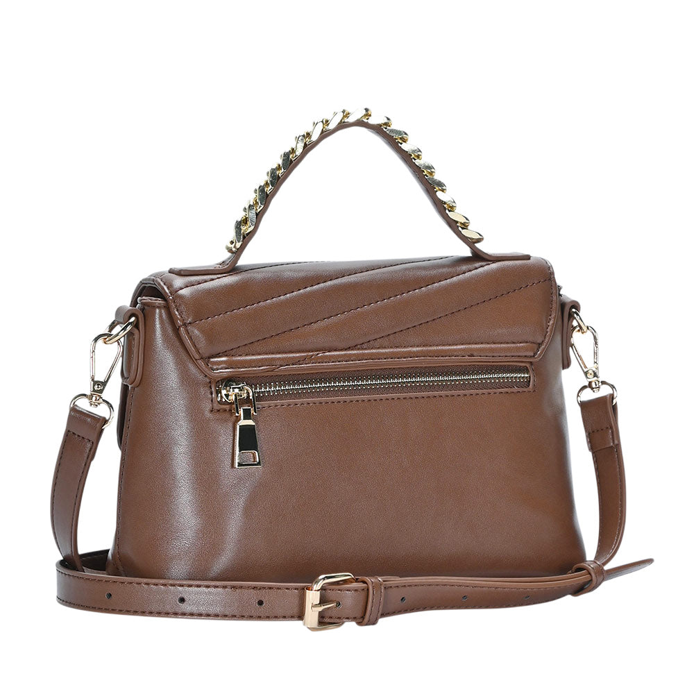 Madeline Love Brown Line Detailed Faux Leather Tote Crossbody Bag - Bags & Wallets - extra