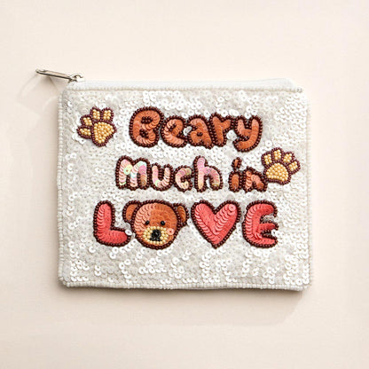 Madeline Love Multi BEARY MUCH IN LOVE Message Sequin Seed Beaded Mini Pouch Bag - Bags & Wallets