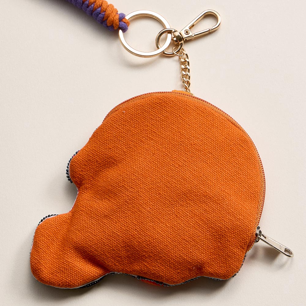 Madeline Love Blue, Orange CLEMSON GAME DAY Football Helmet Sequin Seed Beaded Knot Keychain Mini Pouch Bag - Bags & Wallets - extra