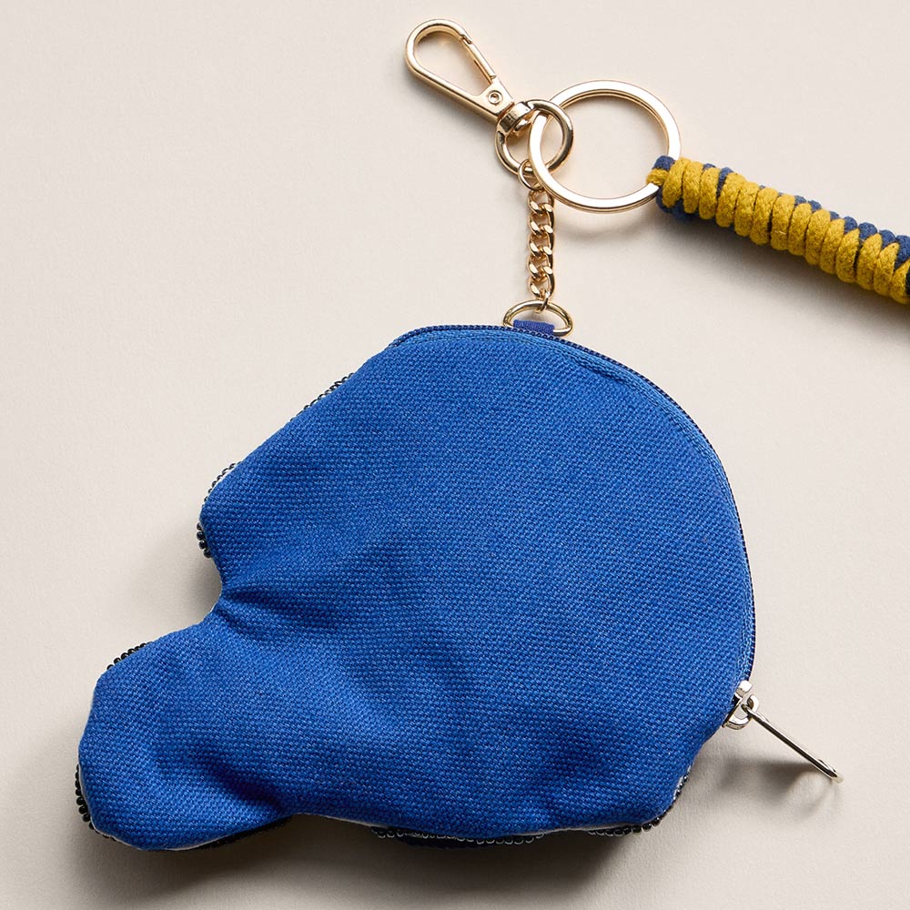 Madeline Love Navy, Yellow NOTRE DAME GAME DAY Football Helmet Sequin Seed Beaded Knot Keychain Mini Pouch Bag - Bags & Wallets - extra