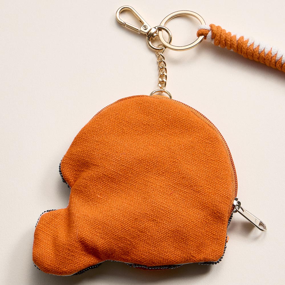 Madeline Love Orange, White TEXANS GAME DAY Football Helmet Sequin Seed Beaded Knot Keychain Mini Pouch Bag - Bags & Wallets - extra