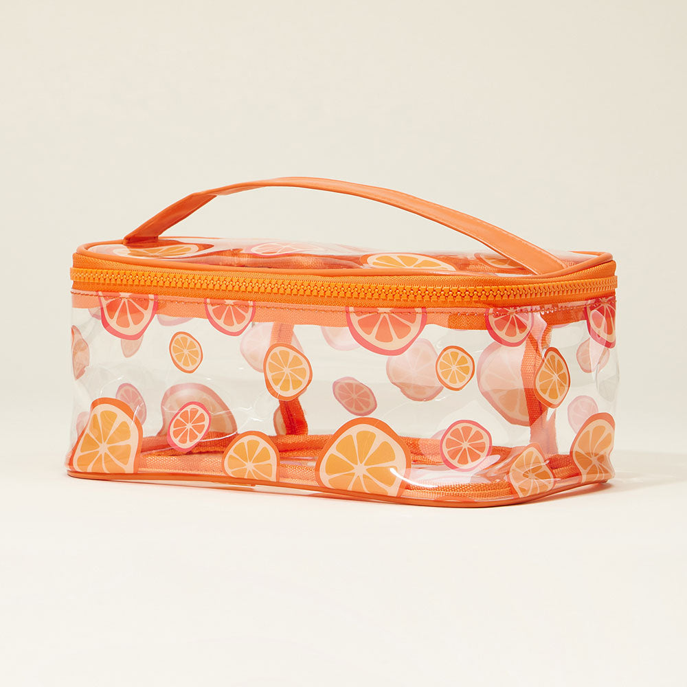 Madeline Love Clear, Orange Top Handle Orange Pattern Transparent Cosmetic Pouch Bag - Beauty & Cosmetics