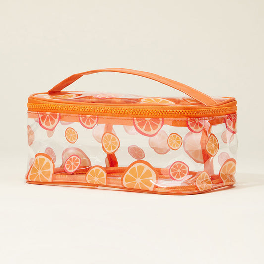 Madeline Love Clear, Orange Top Handle Orange Pattern Transparent Cosmetic Pouch Bag - Beauty & Cosmetics
