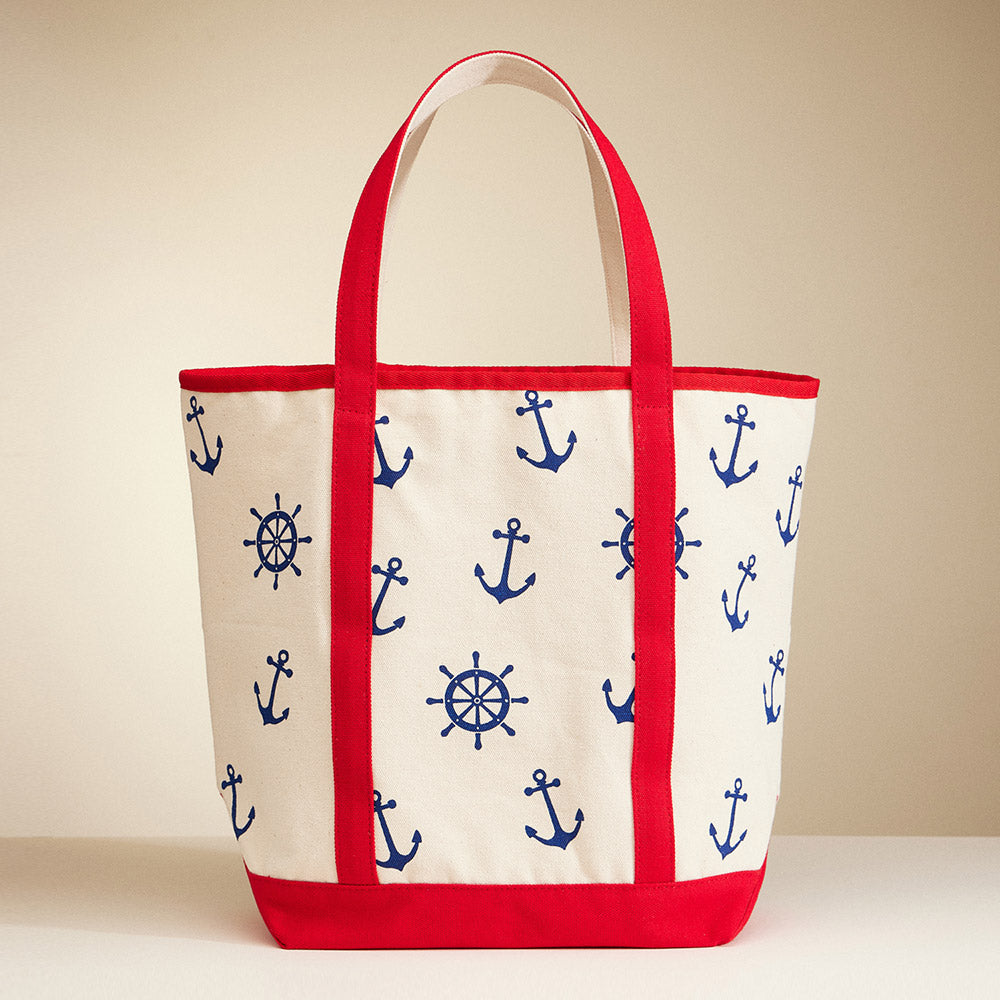 Red Anchor Wheel Printed Tote Bag