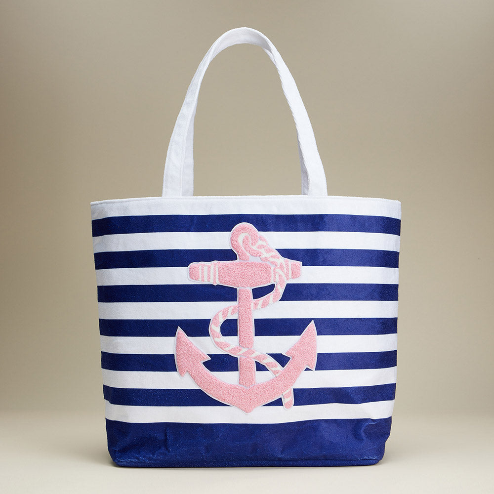 Navy Anchor Striped Tote Bag