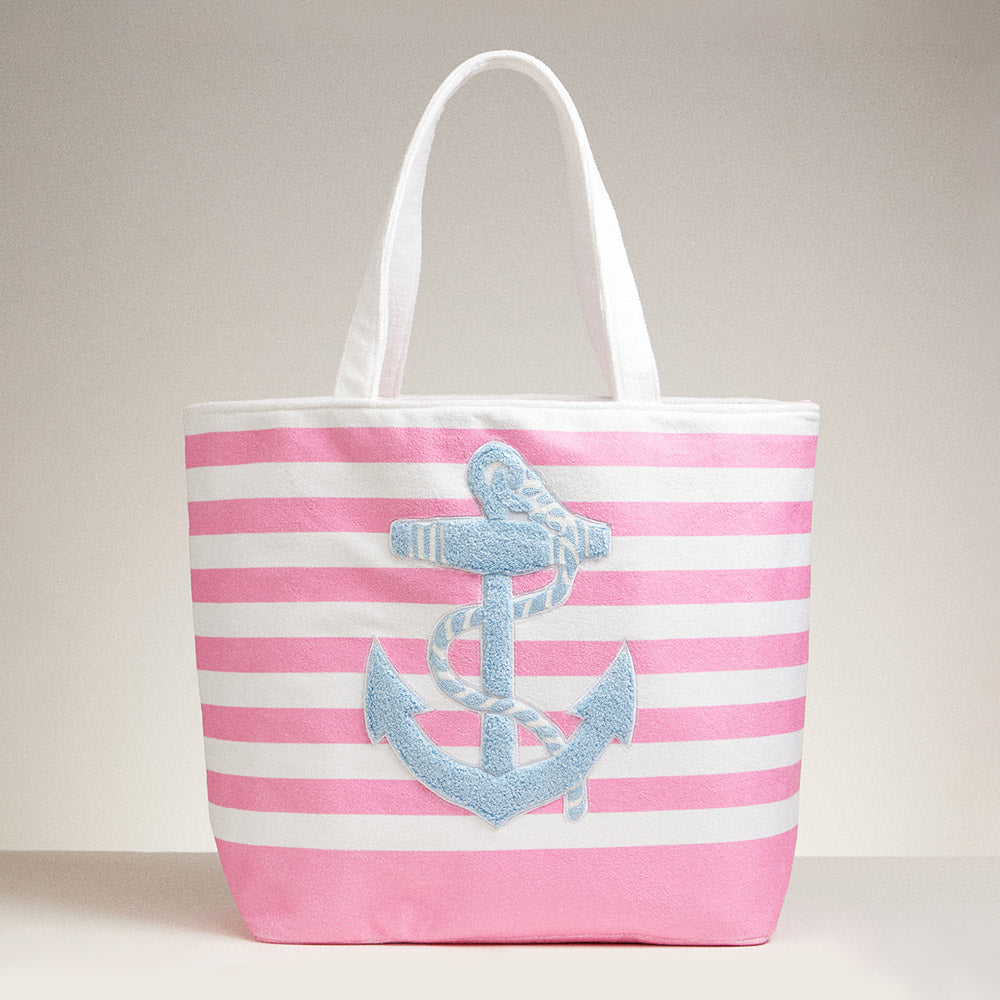 Pink Anchor Striped Tote Bag