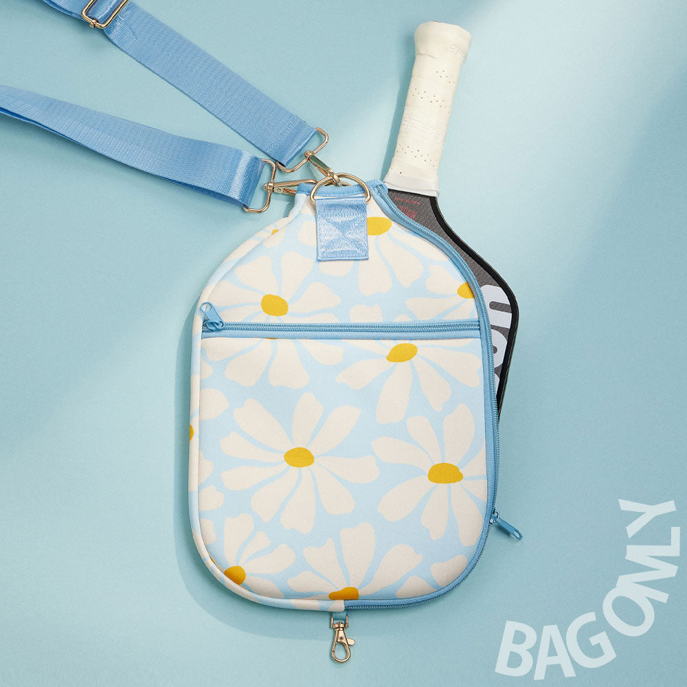 Blue Daisy Flower Pattern Pickleball Paddle Case Bag