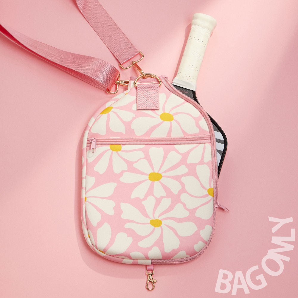 Pink Daisy Flower Pattern Neoprene  Pickleball Paddle Case Bag