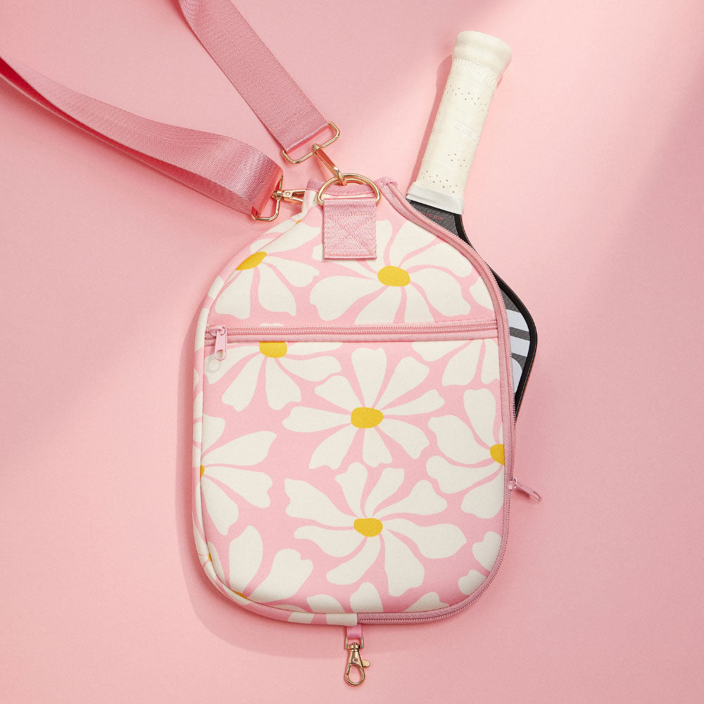 Madeline Love Pink Daisy Flower Pattern Neoprene  Pickleball Paddle Case Bag - Bags & Wallets - extra