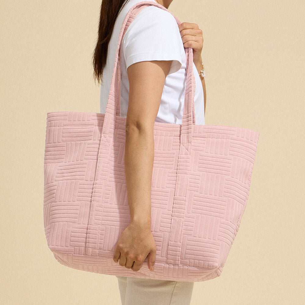 Madeline Love Pink Grid Pattern Everyday Tote Bag - Bags & Wallets