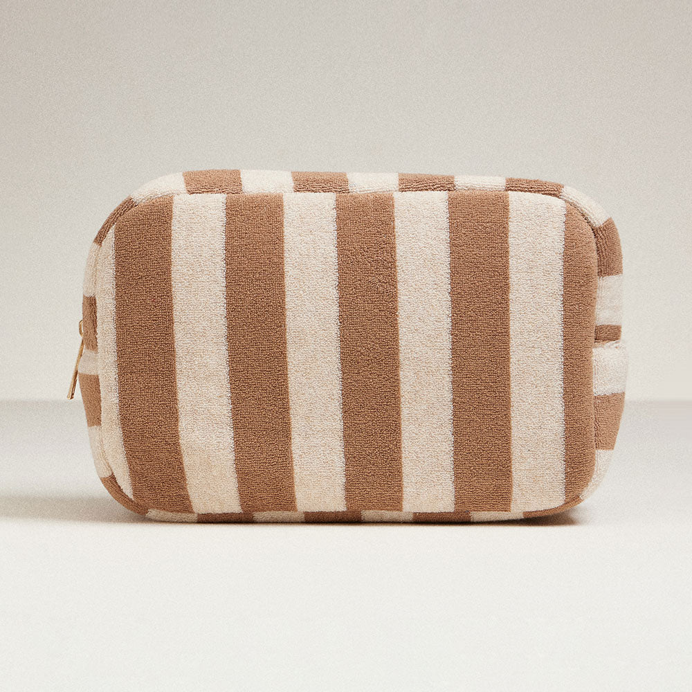 Striped Pattern Cosmetic Pouch Bag - Brown - Pouch Bag