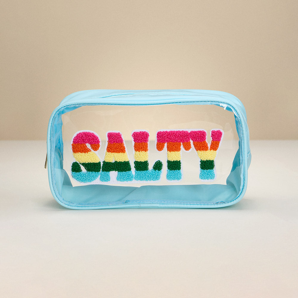 Madeline Love Light Blue SALTY Message Transparent Pouch Bag / Organizer - Beauty & Cosmetics