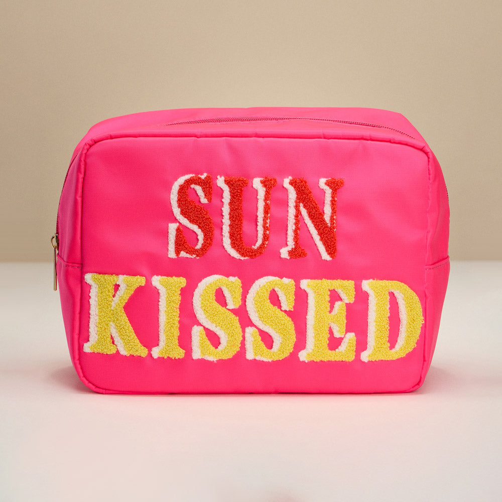 Madeline Love Pink SUN KISSED Message Patch Embroidered Pouch Bag / Organizer - Beauty & Cosmetics