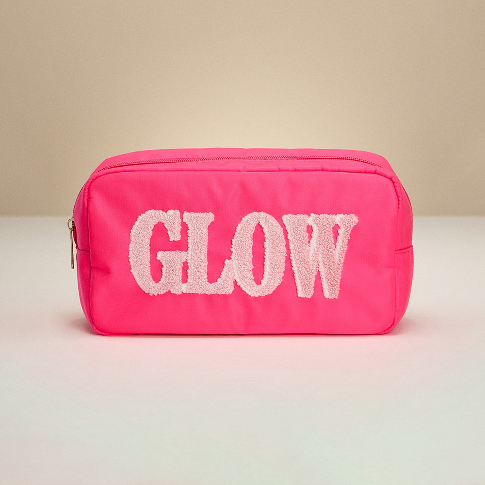 Madeline Love Pink GLOW Message Patch Embroidered Pouch Bag / Organizer - Beauty & Cosmetics