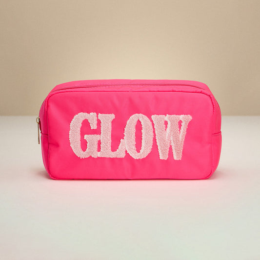 Madeline Love Pink GLOW Message Patch Embroidered Pouch Bag / Organizer - Beauty & Cosmetics