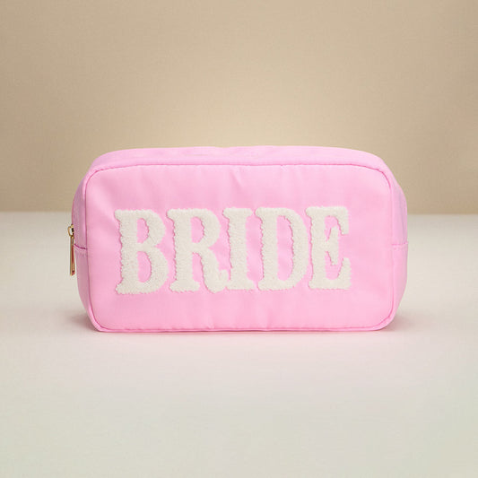 Madeline Love Pink BRIDE Message Patch Embroidered Pouch Bag / Organizer - Beauty & Cosmetics