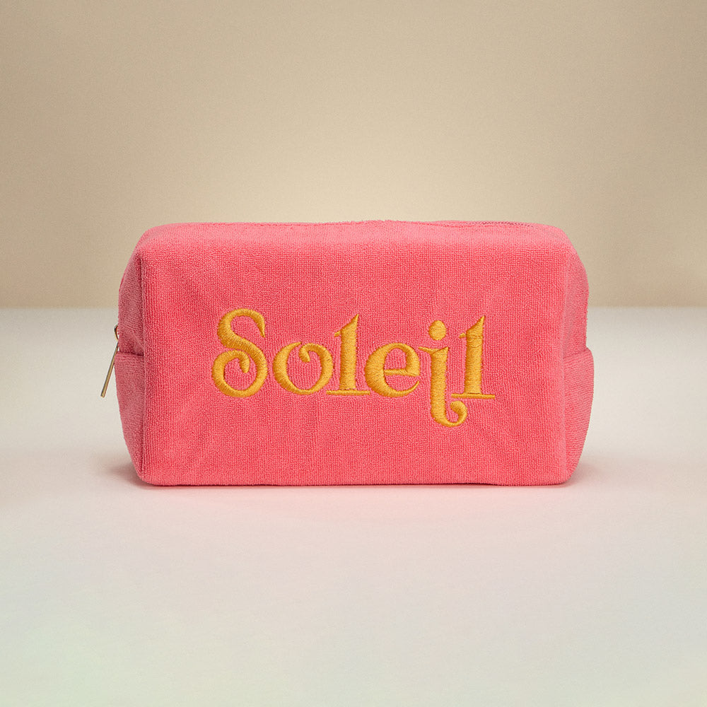 Madeline Love Pink SOLEIL Message Embroidered Cosmetic Pouch Bag / Organizer - Beauty & Cosmetics