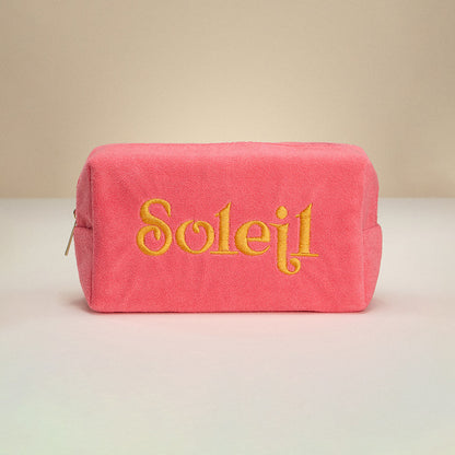Madeline Love Pink SOLEIL Message Embroidered Cosmetic Pouch Bag / Organizer - Beauty & Cosmetics