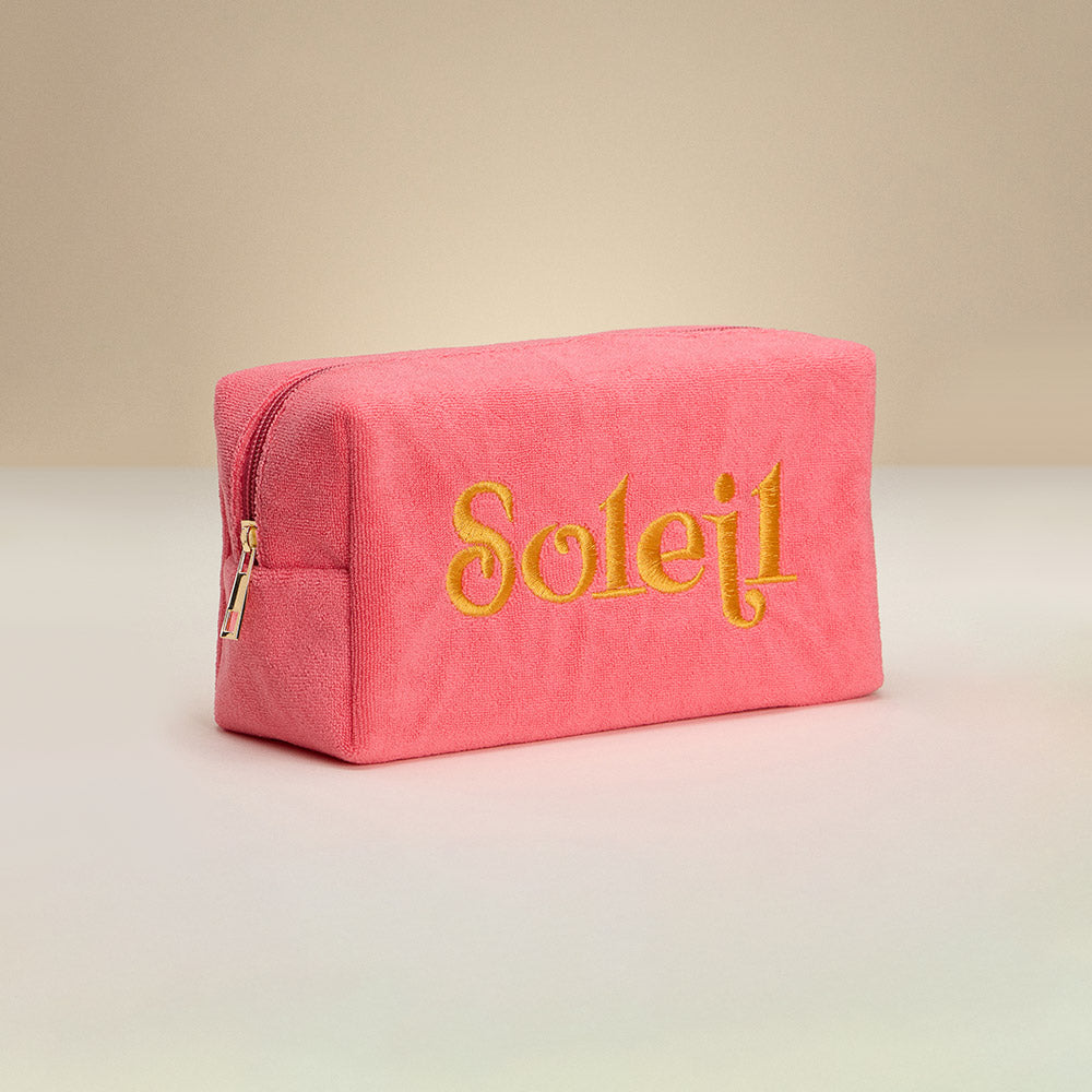 Madeline Love Pink SOLEIL Message Embroidered Cosmetic Pouch Bag / Organizer - Beauty & Cosmetics - desc