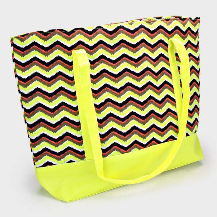 Madeline Love Black, White, Yellow Zig Zag Pattern Fashion Bag - Bags & Wallets